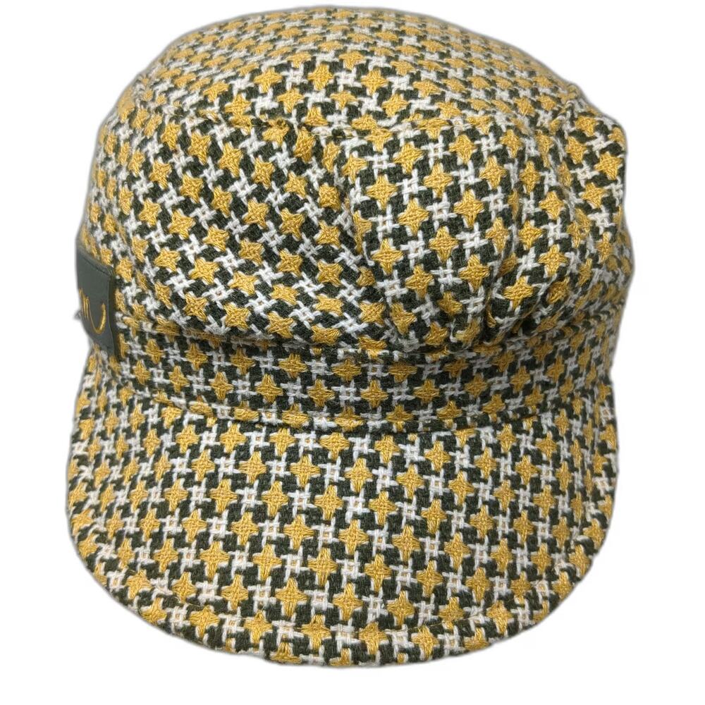 Volcom Army Cap Yellow Green White One Size Houndstooth Wool Blend Pattern hat